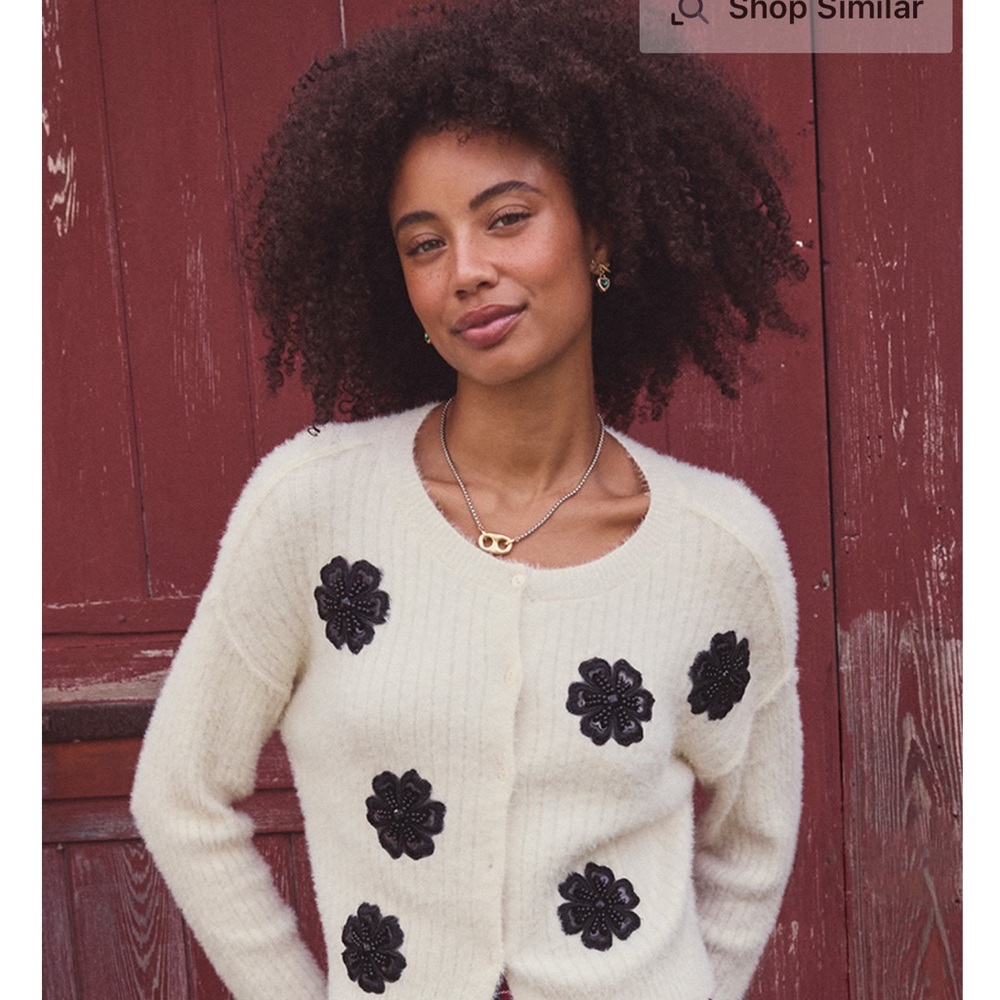 Francesca's Cream Cardigan with Black Floral Details